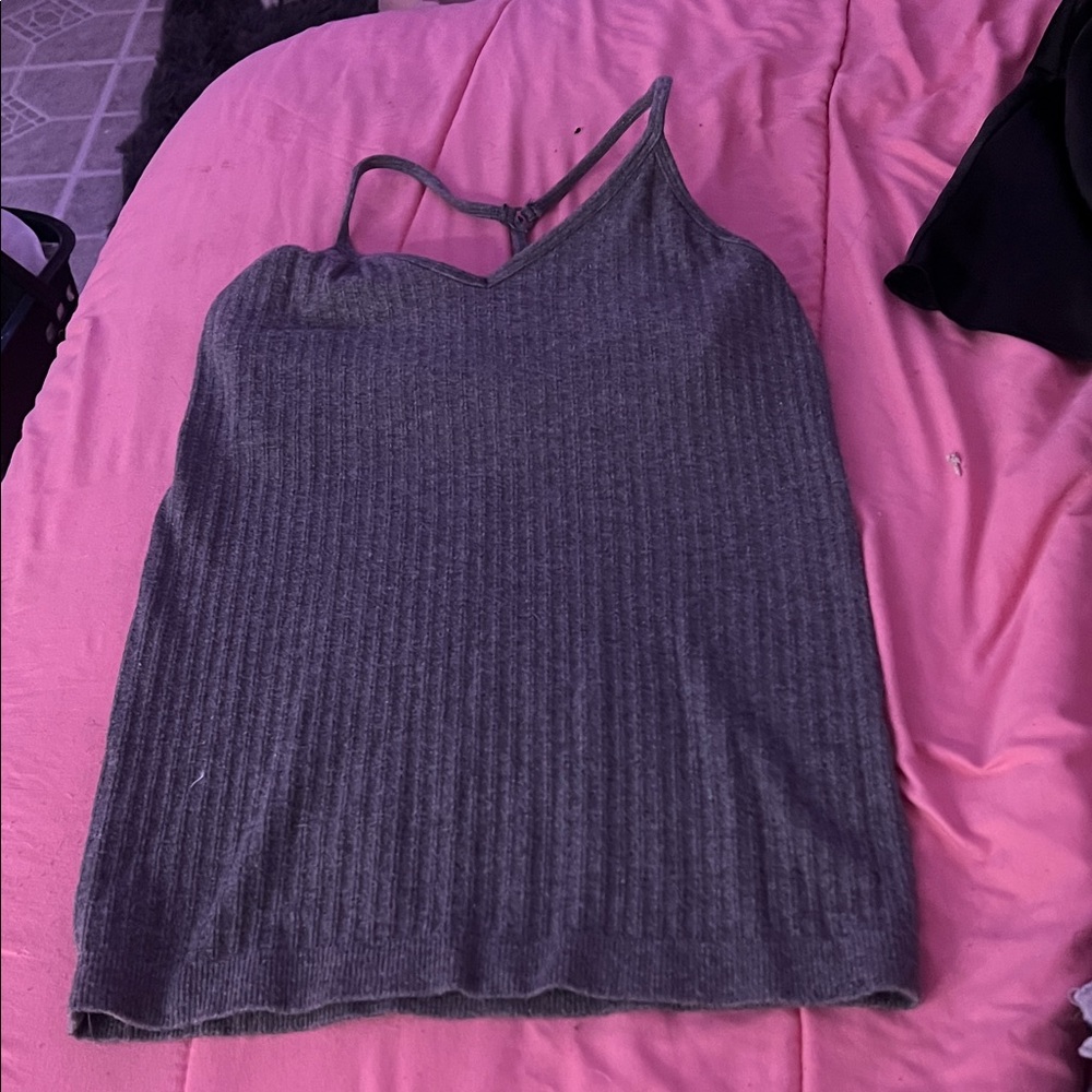 Gray Ribbed Women's Top